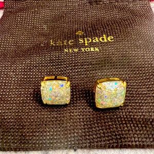 Kate Spade White Confetti sparkle earrings with gold trim accent